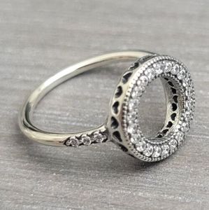 Authentischer Juwelenschmuck aus Sterlingsilber, Hearts of Halo Clear CZ für Designerringe für Damen, 191039CZ, Modeschmuck