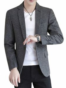 Primavera masculina e outono novo busin casual houndstooth xadrez terno jaqueta de manga lg 3 cores optial tamanho grande terno m7Ai #