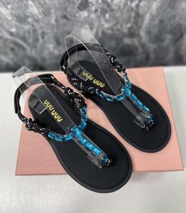 Lightweight Crystal Women's Designer Flat Sandals Fashion Clip Toe Lace Inner Leather Slippers Indoor Park Leisure Beach Shoes Size 35-42