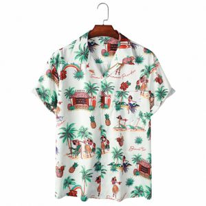 2024 Letnia męska koszula hawajska japońskie fale wydrukowane Fi Street krótkie rękawa plus rozmiar obozu obozowy mężczyzn na plaży Koszulki kwiatowe o2op#