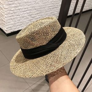 Instagram Słomka tkana Internet Celebrity Flat Top European and American Style British Fashion Travel Hollow Sun Hat