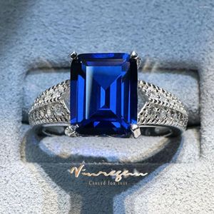 Anéis de Cluster Vinregem 8/10mm Emerld Cut Emerald Sapphire Citrine Aquamarine Gemstone Anel 925 Sterling Silver Casamento Noivado Fine