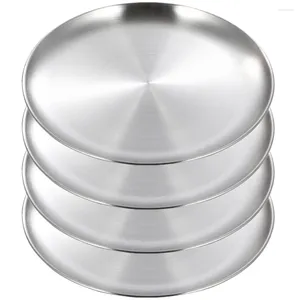 Plates 4 Pcs Stainless Steel Tray Metal Plate Beef Roast Silver Reusable Safe Cake