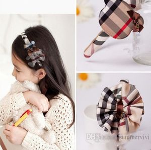 Luxury Ribbon Kids Hair Sticks Boutique Girls Plaid Bows Princess Hairbands Children Lattice Bear Flower Accessories Z1602