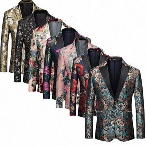 Single Breasted LG Sleeve Printed Suit Jacket Men's Fi Trim Men Dr Coat Wedding Busin Blazer Masculino M-5XL 6XL Z8CQ#