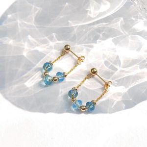 Stud Earrings Lii Ji Switzerland Blue Topaz American 14K Gold Filled Natual Stone Handmade Jewelry