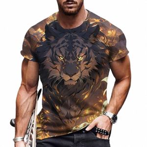 animal Wolf Print T Shirt For Men Summer Polyester Round Neck Loose Short Sleeve Streetwear Oversized T-shirts Casual Tops Tees O0H8#