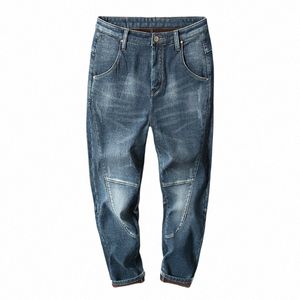 Vinter varma jeans män fleece fodrade jeans harem byxor förtjockar elastisk lös passform blå byxor manliga märke plus veet stor storlek 40 42 Q3uo#