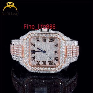 Goldleaf Jewelry Bussdown Watch Mechanical Watch Hiphop تصميم الفولاذ المقاوم للصدأ مشاهدة VVS Moissanite Watch for Man