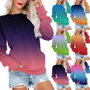 Kvinnors hoodies Kvinnor Casual Gradient Print Round Sweatshirt For Women Zip Up Trendy Lämplig Winter Autumn Spring