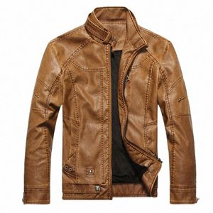 leather Jacket Men Moto Biker Riding Fleece Leather Coat Mens Plus Veet Men Winter Warm Motorcycle Thickened Leather Coat Man M0DN#