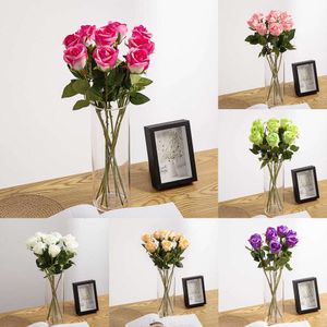 2024 6Pcs Simulated Floral Velvet Rose Artificial Flower Decoration Wedding Supplies Artificial Flower Ornaments Valentine's Day Gift