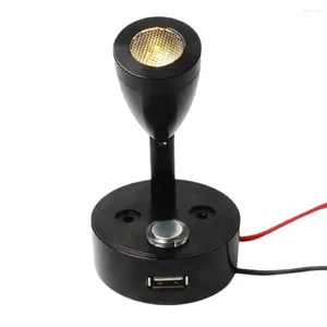 Vägglampa aluminium 12v10-30v Touch Dimble LED-läsning Ljusarmatur med USB Port Boat Yacht Black