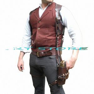 men's Suit Vest Steampunk Sleevel Jacket Retro Western Male Vests Spring Lapel Waistcoat C2yK#