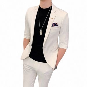 Jaqueta + calças masculinas primavera alta qualidade meia manga ternos de busin/masculino slim fit fi noivo casamento dr homem casual blazers x8g5 #