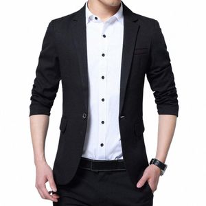 single-butt Suit Coat Men's Slim Fit Busin Style Suit Coat with Single Butt Closure Lg Sleeve Mid Length for Work A6mB#