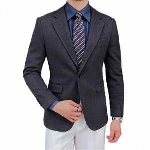 Blazer di lana di alta qualità da uomo stile britannico elegante semplice avanzato semplice casual abbigliamento da festa giacca aderente da uomo h8Ct #