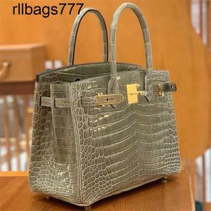 Luxurys Bk Bolsa Genuína Couro Costurado Grande 30 Nilo Crocodilo Moda Portátil Feminina Luxo Tartaruga Cinza