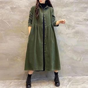 Casual Dresses Autumn Winter Thick Corduroy Dress for Women Vintage Solid Loose Long Sleeve Button Shirt Maxi Cardigan Tunic Tops