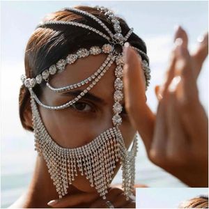 Dancewear Accessories Stage Wear Tassel Veil Masks Women Belly Dance Headwear Rhinestone Chains Face Mask Masquerade Party Costume DHF2G