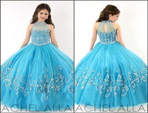 Rachel Allan Perfect Angels Girls Pageant Dresses 2016 Turquoise Halter Neck With Rhinestones Corset Ruffles Tulle Child Party Gow8153299