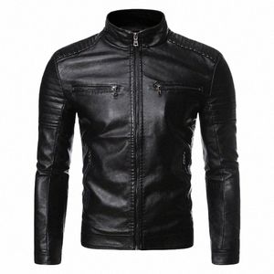 Erkekler Sonbahar Yepyeni Nedensel Vintage Deri Ceket Ceket Erkekler Bahar Kıyafet Tasarım Motorlu Biker Cep Pu Deri Deri Ceket Erkekler M-4XL L4LR#