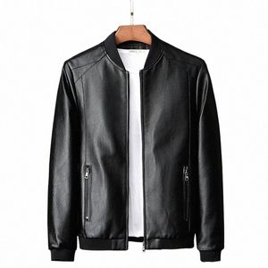 2023 Autumn New Men Black Biker Pu Leather Coat Korean Fi Men Pu Leather Jacket Trend Casual Fit Slim Baseball kläder 8xl N5WH#