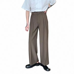 Pantaloni Busin degli uomini della gioventù di colore solido dell'annata Classic Zipper Butt Dritto Cilindro Casual Maschio All-match Pantaloni 2023 u0iV #