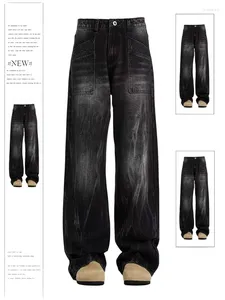 Women's Jeans Women Black Gothic Cargo Baggy Vintage Y2k Denim Trouser 2000s 90s Aesthetic Harajuku Oversize Cowboy Pants Trashy Clothes