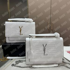 Luxo crocodilo correntes de ombro saco designer dupla camada acordeão sacos mulheres casual couro liso mensageiro saco clássico carta bolsas sun satchels