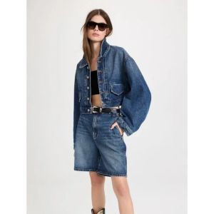 Jeansmantel KH IT – Langärmelige Jeansjacke für Damen, vielseitige Freizeitjacke, Y2K-Mantel, kurzes Kleid, Marineblau, Neu im Vorfrühling