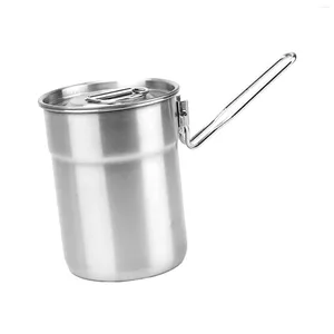 Mugs Stainless Steel Cup 1L With Foldable Handle Lid Coffee Mug Multipurpose Camping Pot For Outdoors Everyday BBQ Kitchen Bar