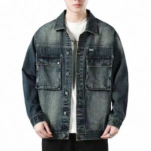 vintage Denim Jackets Men Spring Autumn Casual 3D Pockets Jeans Coat Retro Jackets Denim Tops Large size Z1GX#