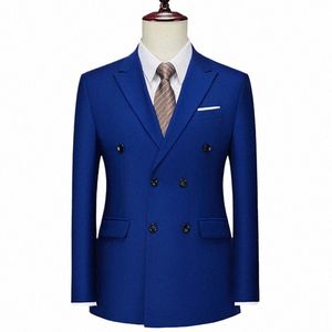 2023 Fi Новый мужской повседневный бутик Busin Сплошной цвет Двубортный костюм Dr Официальный костюм Пиджаки Куртка Пальто N9CK #