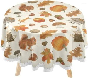 Bordduk Autumn Squirrel Circular Spets Cover Washable for Kitchen Party BBQ Dining Decor