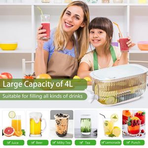 Garrafas de água 4l balde de suco de frutas com torneira transparente geladeira jarro frio grande capacidade à prova de vazamento utensílios de cozinha suprimentos