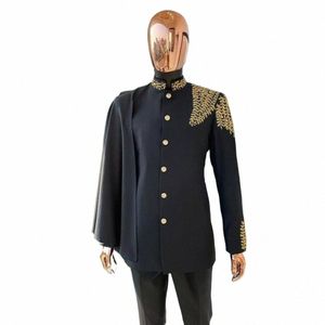 Luksusowe garnitury ślubne dla mężczyzn z Cape Ręcznie robione stojak na koraliki Blazer Spodnie 2 sztuki Tuxedos na zamówienie męskie odzież F1fd#
