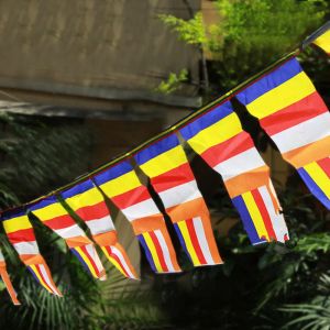 Zubehör 3,5 m, 5 Elemente, Farben, 15 Stück/Schnur, zum Dekorieren internationaler buddhistischer Flaggen, 23 x 40 cm/Stück, Seidentuch, Windpferd, Kreuzflaggen