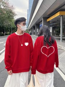 Love Heart Text Printing Men Women Fashion Loose Red Hoodies Sweatshirts 500g Cotton Autumn Winter Pullover For Couple Clothes 240313