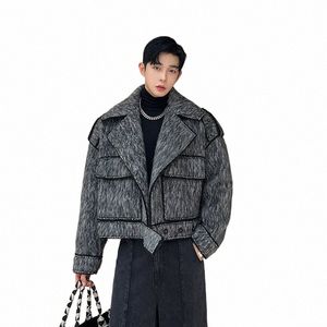 Noymei Autumn Winter New Korean Woolen Jacket Patchwork Turn-Down Collar Design Pocket Dekorera lösa män Kort kappa Chic WA3363 Y19Y#