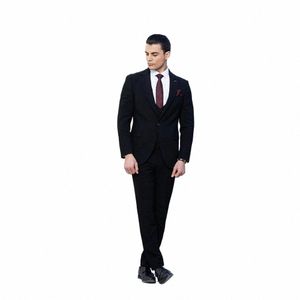 2023 NEW FI WEDDINGMEN BLACK LAPEL SUITS BUSINカジュアルフォーマルコスチュームHOMME SLIM FIT 3 PCSセットジャケットベストパンツ91Z6＃