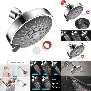 2024 4-Inch Adjustable Shower Head Five-Speed Showerheads Water-Saving Shower Top Spray Rotatable Shower Nozzle Bathroom Accessories