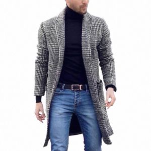 winter Clothing Men's Fi Trench Luxury Lg Woolen Coat Casual Plaid Butt Windbreaker Vintage Blends Premium 2024 New 873e#