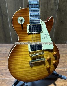 Stokta Jimmy Page Tütün Sunburst Greeny Tiger Flame Top 59 Elektro Gitar Grover Tuner Krem İmza Pickguard Maghonay Vücut Altın Donanım