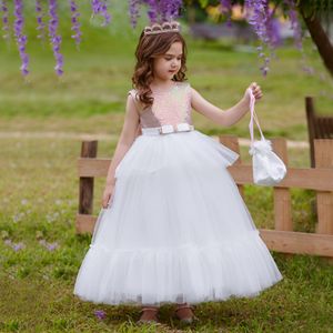 Lovely White/Champagne Jewel Girl's Pageant Dresses Flower Girl Dresses Girl's Birthday/Party Dresses Girls Everyday Skirts Kids' Wear SZ 2-10 D327220