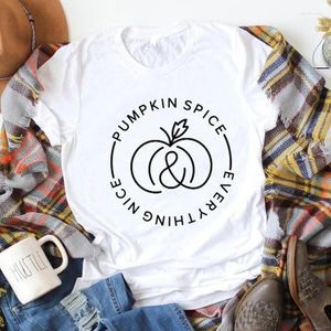 Women's T Shirts Pumpkin Spice Everything Nice T-Shirt Funny O-Neck Cotton Graphic Tee Halloween Party Top Quote Aesthetic Trendy Outfits