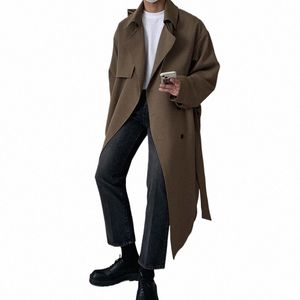 Тренч Мужское пальто в британском стиле, однотонное двубортное пальто большого размера для отдыха Lg, стильная верхняя одежда Hombre, ветровка в корейском стиле z6D5 #
