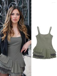 Casual Kleider Sexy Slip Plissee Frauen Mini Kleid Asymmetrische Falten Quadrat Kragen Zipper Backless Party 2024 Sommer Dame Solide Streetwear