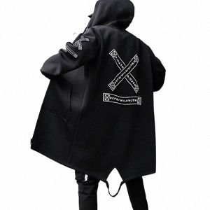 Streetwear Men Kurtki Drukuj HARAJUKU WINDBREAKER RIBB OTWARCIE MĘŻCZYZN MĘŻCZYZN Casual Trench Man Hip Hop Coats Oversizezed D65L#