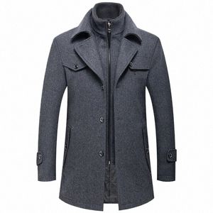 Zimowe mężczyzn Slim Fit Wool Trench Płaszcze Fi Middle LG Męskie odzież podwójne kołnierz zamek błyskawiczny Casusal Woolen Coats K2ie#